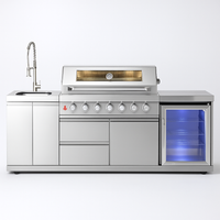 Outdoor Kitchen Built for Elite Entertaining, Marine-Grade Steel, Six-Burner Grill, Built-In Refrigerator