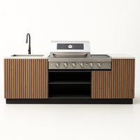 Outdoor Kitchen Island Built for Premium Backyard Cooking, Stainless Steel Worktops, Teak Cabinets, Integrated Sink