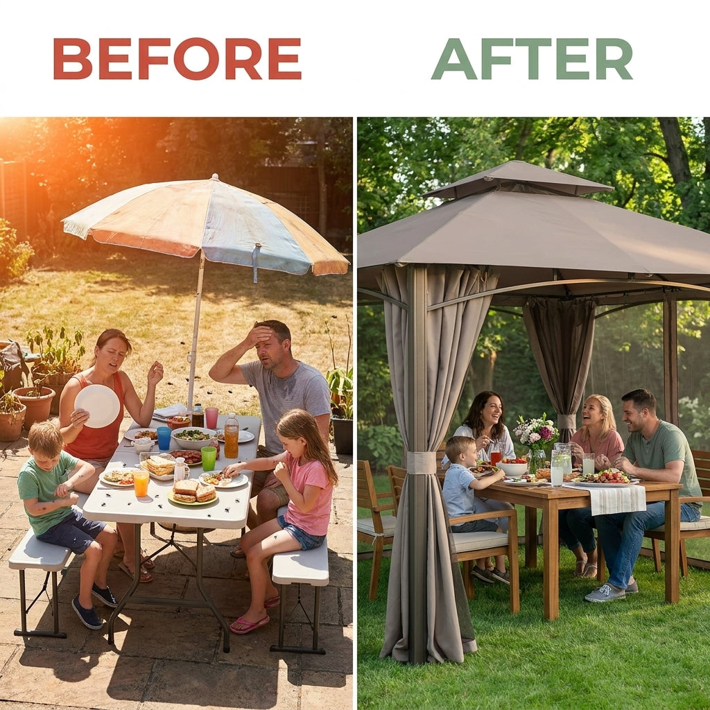 AuroraShade Marquis 12x12 Premium Canopy Gazebo — Before & After