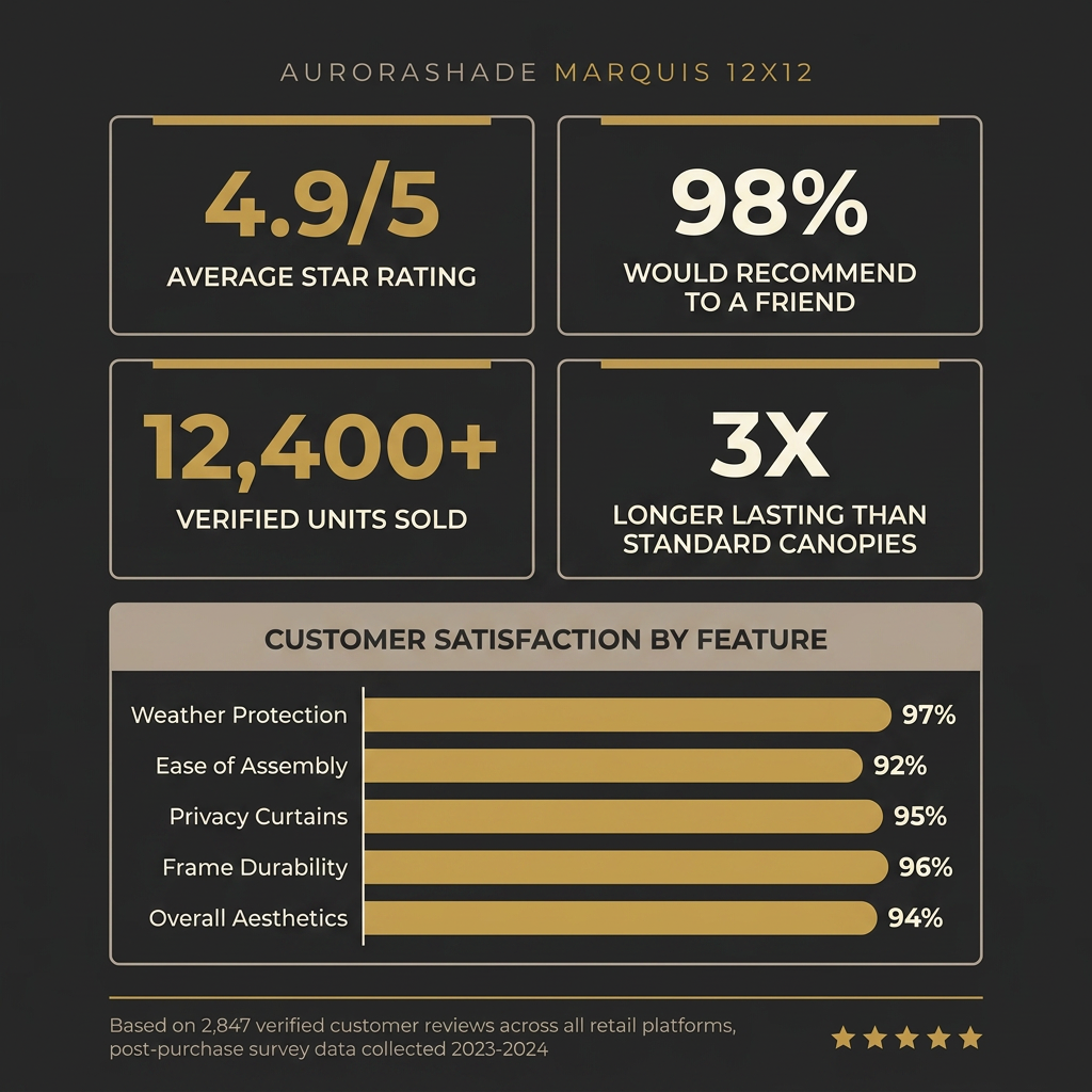 AuroraShade Marquis 12x12 Premium Canopy Gazebo — Results & Stats