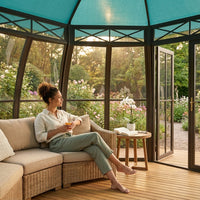 Garden Gazebo Designed for Year-Round Entertaining, UV-Resistant Canopy, Crystal Polycarbonate Panels, 360° Views — Lifestyle