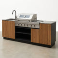 Outdoor Kitchen Island Built for Premium Backyard Cooking, Stainless Steel Worktops, Teak Cabinets, Integrated Sink