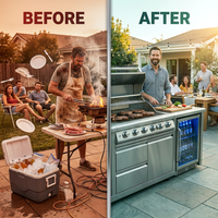 Outdoor Kitchen Built for Elite Entertaining, Marine-Grade Steel, Six-Burner Grill, Built-In Refrigerator — Before & After