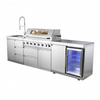 Outdoor Kitchen Built for Elite Entertaining, Marine-Grade Steel, Six-Burner Grill, Built-In Refrigerator